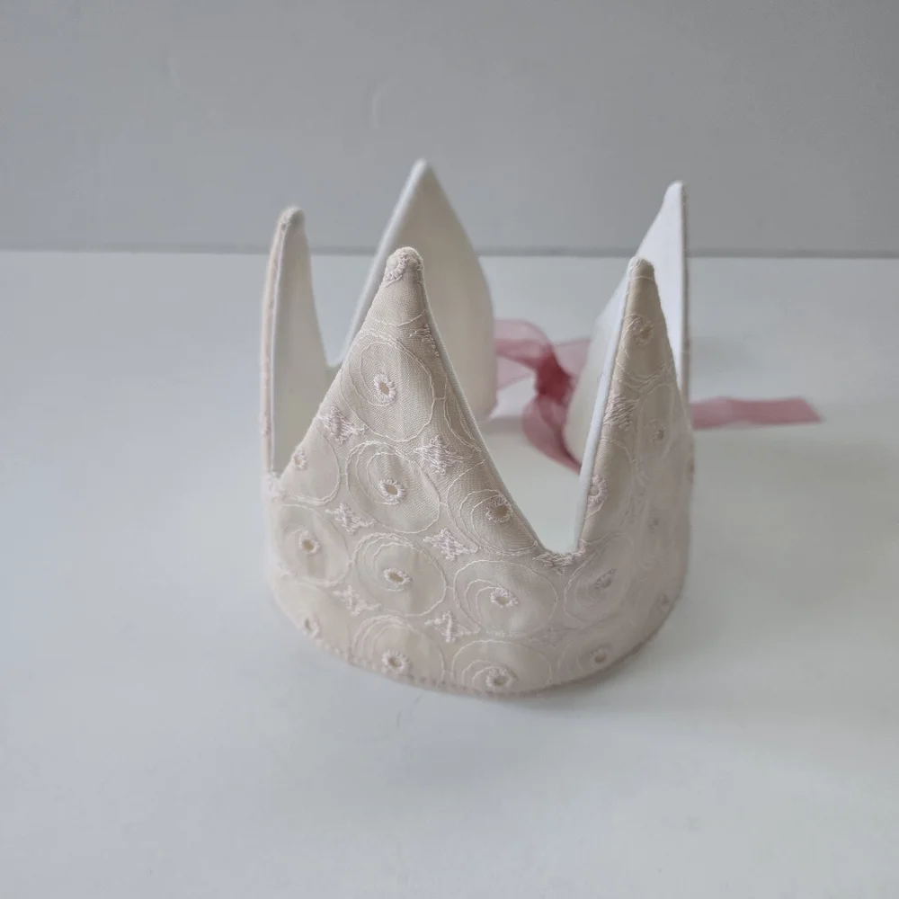 NEW Handmade Girl Dusty Pink Embroidered Lace Fabric Baby Birthday Crown